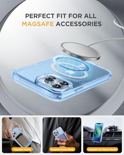 Image of Miracase Magnetic for iPhone 13 Pro Max Case 6.7 inch, (Compatible with MagSafe) Upgrade Full-Body Clear Phone Bumper Case with Built-in 9H Tempered Glass Screen Protector, Magnetic Clear Blue