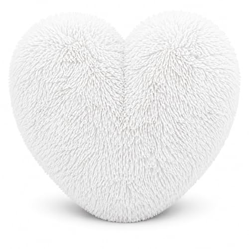 Image of HOMES-LINEN Teddy Cuddles Heart Shape 3D Fleece Filled Cushion Soft Comfortable Warm & Cozy Home Decor Size 38cm 100% Polyester Teddy Heart Cushion (White)
