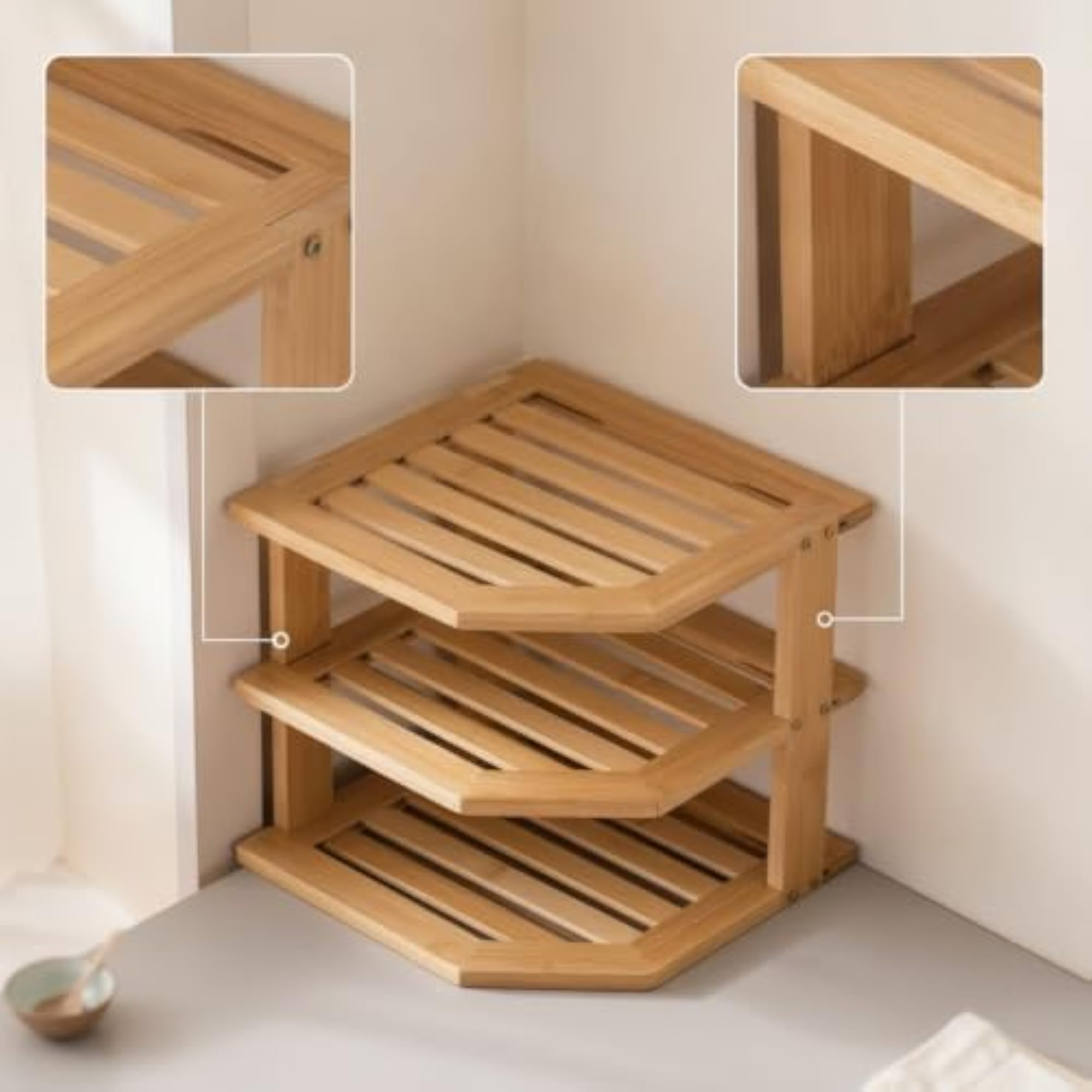 Compact Three-Tier Corner Storage Rack, Space-Saving Design
