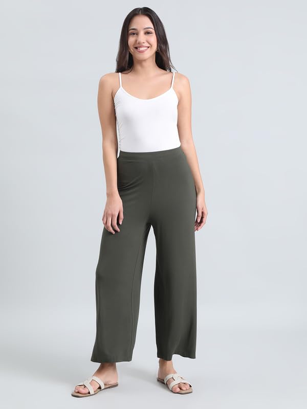 Image of GO COLORS Soft Viscose Knit Palazzo Full Length for Women| Breathable, Mid Rise