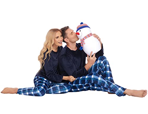 Ekouaer Matching Pjs For Couples Christmas Pajamas Matching Sets Velvet Lounge Set For His And Her Comfy Sleepwear Solid Top Black And Blue Pants With Pocket X-Large #TOP1