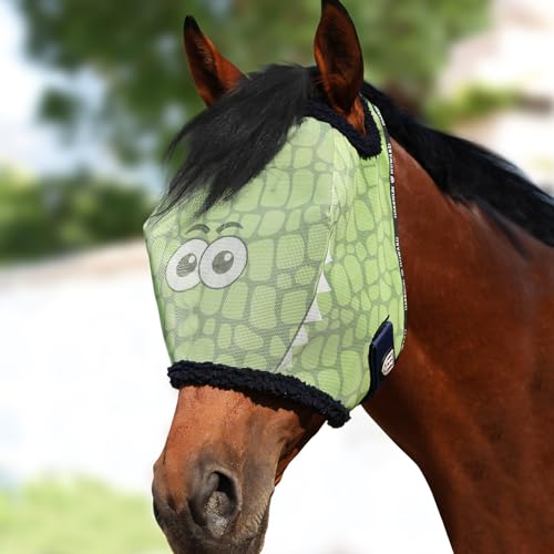 Harrison Howard All Round Mesh Horse Fly Mask UV Protective with Fleece Padded Edging and Fun Prints Forelock Opening Design Mask for Horse Crocodile Medium