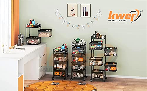 Image of KWER Metal Portable Kitchen Square Trolley with Wheels Onion Basket, Storage Organizer Accessories for Items & Vegetable, Black, Layer 4