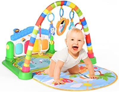 Baby Play Mat, BJIP Baby Play Gym Activity Mat with Sensory Newborn Baby Toys and Infant Piano, Kick and Play Toddler Boys and Girls GiftAge 3 6 12 Months,Blue