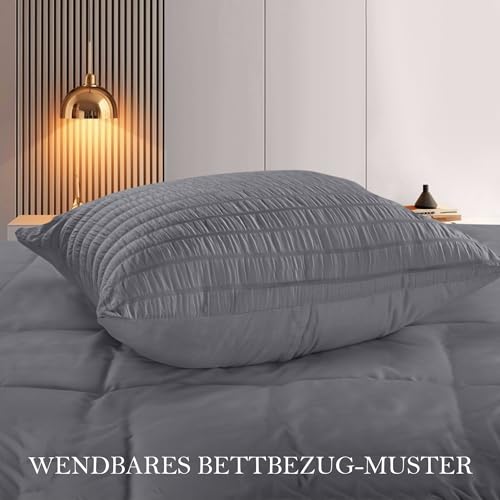 Utopia Bedding Seersucker Bettwäsche 135x200 Set - Mikrofaser Polyester Bettbezug 135x200 cm + 1 Kissenbezug 80x80 cm - Grau