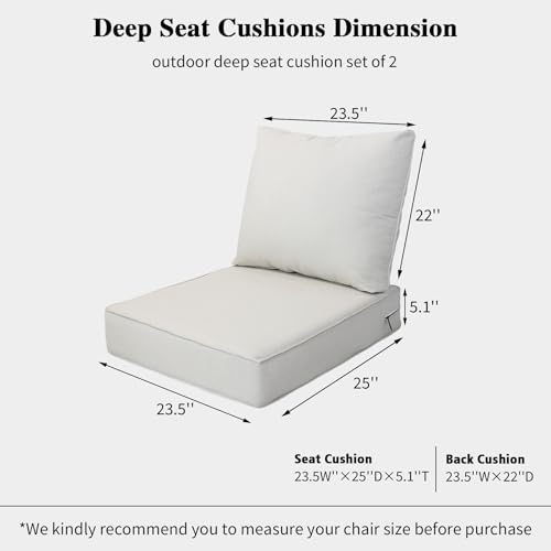 Garden lucky 23.5"x25" Outdoor Deep Seat Patio Cushions Set of 2, Deep Seat Bottom Resilient Foam Filling Water-Resistant Stain-Resistant UV Resistant Weather Resistant with YKK Zippers,Almond by Garden lucky - Image 3
