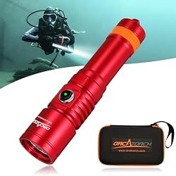 ORCATORCH D710 Dive Light, 3000 Lumens Bright Diving Flashlight, Red | 6° Narrow Beam, 4 Modes (High/Med/Low/Turbo), Power Indicator & Switch Locking Design, IP68 Waterproof for Scuba Diving
