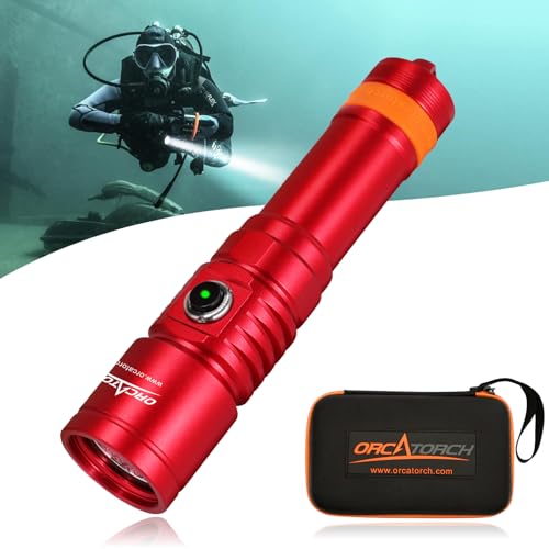 ORCATORCH D710 Scuba Diving Light, 3000 Lumens Super Bright Underwater Flashlight with 6 Degrees Narrow Beam, IP68 Waterproof Night Dive Torch 150 Meters Submersible Light (Red)