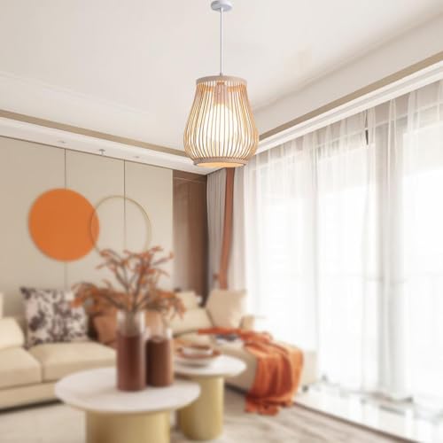 Lámpara colgante de bambú natural y techo para decoración de cafetería 3