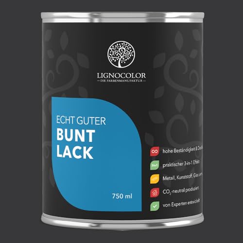 Lignocolor Buntlack matt (750 ml, Schwarz) | hochbeständiger Lack für Holz, Metall, Kunststoff & Kinderspielzeug