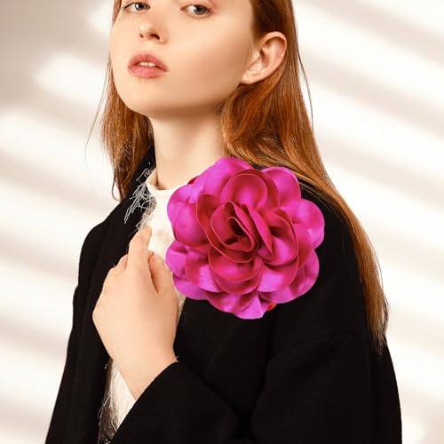 Image of Brooches for Women Large Light Blue Camellia Flower Denim Lapel Pins Wedding Party Promance Dance Dress Clothes Costume Jewelry Christmas Stocking Stuffers