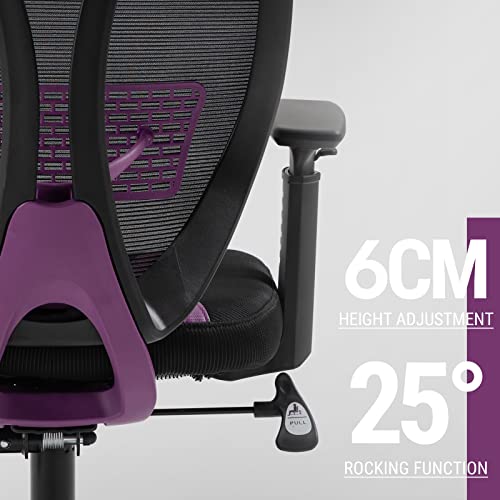 Aodrova Office Chair Gaming Chair With Extra Large Bionic Headrest, Breathable Mesh Office Chair With Ergonomic Lumbar Support And Adjustable 3D Armrests (Purple) #TOP6