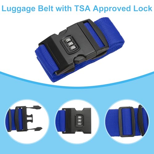 Image of PATIKIL Luggage Straps, 4 Pack Suitcase Straps Adjustable Luggage Belts Strap with Combination Lock for Luggage Suitcases Travel, Dark Blue