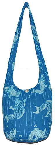 Koi Fish Bohemian Hipster Hobo Boho Hippie Crossbody Shoulder Bag Purse 39" (Blue)
