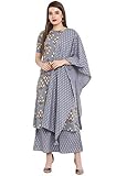 Janasya Indian Tunic Tops Rayon Kurti Set for Women (SET087-KR-PP-XL) Grey