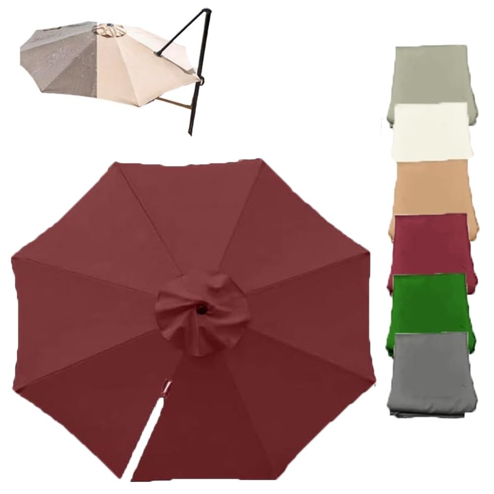 SVBVRFEEW 11ft 11.5ft Patio Umbrella Replacement Canopy Top Round Cantilever Umbrella Replacement Fabric Market Umbrella Canopy Offset Umbrella Cover 8 Ribs(Burgundy,335cm(11ft))