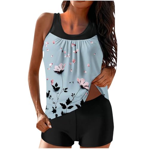 Generisch Bikini da donna a buon mercato con motivo floreale e parte superiore del petto per primavera/, due pezzi, Celeste., XL