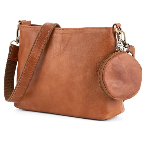 Berliner Bags Vintage Genuine Leather Shoulder Bag Marbella S, Small Shoulder Bag for Women, brown, S
