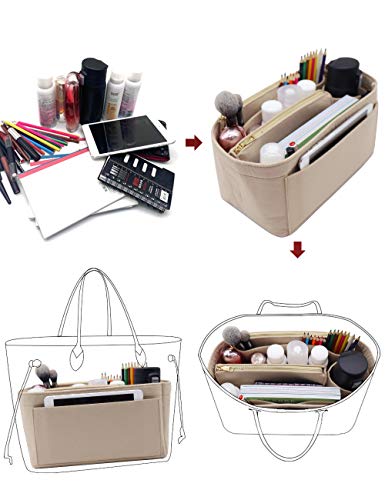 Image of Purse Organizer, Felt Bag Organizer Insert Purse Organizer For LV Speedy, Neverfull, Tote, Handbag,Shaper 8023 Beige L2