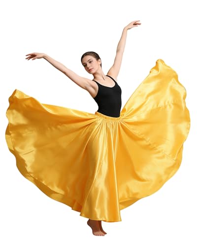 Image of YZDMDM Women Satin Flamenco Dance Skirt Long Full Ruffle Belly Skirts