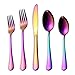 HOMQUEN 20-Piece Rainbow Color Flatware Set, Stainless Steel Titanium Colorful Plated Set, Dinner Knives Forks Teaspoons Silverware Cutlery Set Service for 4