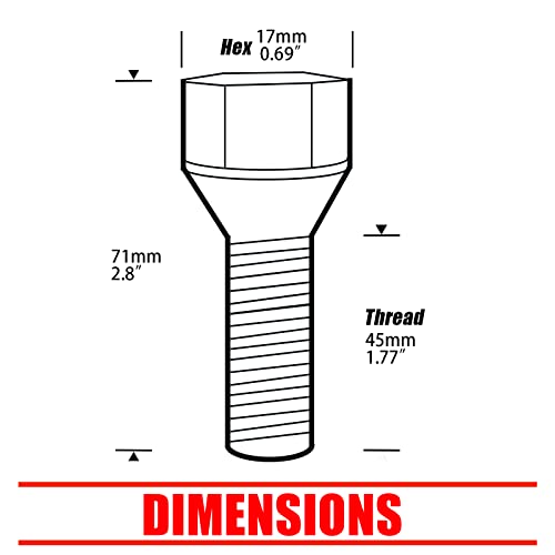 JiiinMiiin 14x1.25 Lug Bolts Conical Seat with 17mm Hex, 45mm Shank Length, M14x1.25 Thread, Black 20 Pack by JiiinMiiin - Image 3