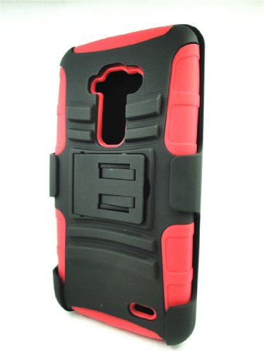 Thousand Eight(TM) For LG G Flex - Hybrid Armor Stand Case With Holster and Locking Belt Clip + [FREE LCD Screen Protector Shield(Ultra Clear)+Touch Screen Stylus] (Holster stand red)