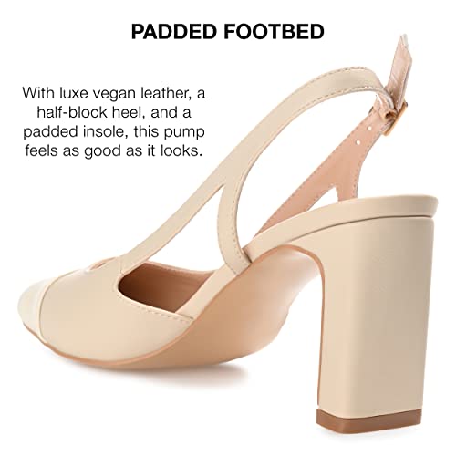 Journee Collection Womens Reignn Sling Back Mid Block Heel Almond Toe Pumps Taupe 8.5 Medium Womens Us #TOP27
