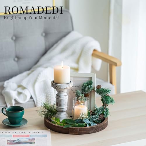 Wooden Decorative Tray Candle Holder: Romadedi Round Wood Tray Home Decor, Small Rustic Trays for Coffee Table Ottoman - Image 4