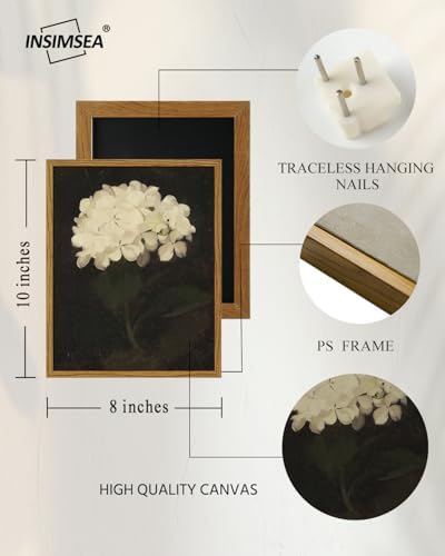 InSimSea Framed Wall Art Decoration Canvas Wall Art Room Decor, White Hydrangea Oil Painting Canvas Prints, Bedroom Bathroom Wall Art Kitchen Office Wall Decor 8x10 Inch - 4