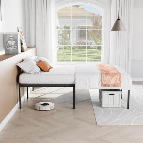 Majnesvon Metal Platform Bed Frames with Storage Space Under Base, Heavy Duty Metal Bed Frame with Sturdy Steel Slat Support, No Box Spring Needed, Noise Free, Easy As sembly (Queen)