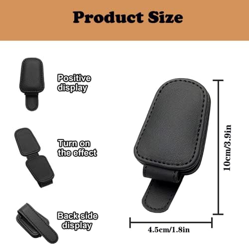 YUANJIASHUN YAO Glasses Clip for Car, Sun Visor Sunglasses Holder Clip Organizer Eyeglasses Mount with Card Clip for Car Sun Visor Magnetic Adsorption Leather Glasses Hanger, Black