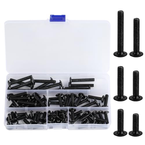 Set di 72 viti M6, a testa svasata M6, con esagono incassato, set di viti filettate a testa svasata, set di viti metriche a testa piatta, colore nero