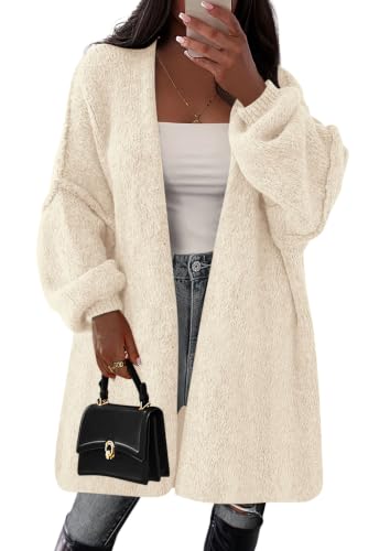 PRETTYGARDEN Long Cardigan Sweaters for Women Trendy Fall, Apricot,S