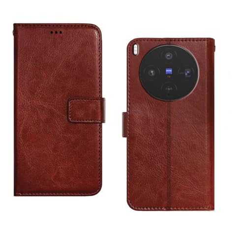 Image of amazon basics Vivo X300 5G Flip Cover | Card Pockets Wallet & Stand | Flip Cover for Vivo X300 5G (Brown)