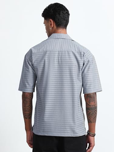 Image of JUARI BE A GENTLEMAN Micro Polyester Breathable Drop Shoulder Shirt with Modern Texture Design Perfect for Casual wear and All-Season Comfort