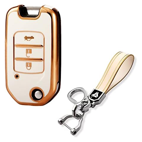 RXXR Car Key Fob Cover Compatible for Honda Accord Civic HR-V XR-V City Fit Vezel GREIZ 3 Buttons Folding accessories Key Case key Shell key Holder with Keychain Cover