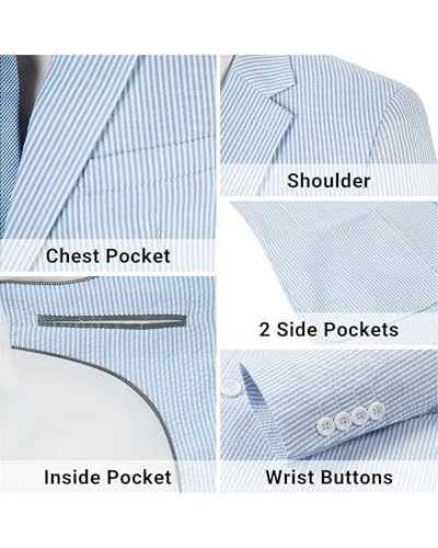 Seersucker Men’s Suit Jackets Slim Fit Summer Blazer Casual Sports Coat Stripe Suits Jacket Wedding Prom Tuxedo Blazers3