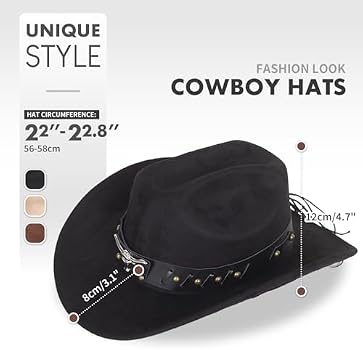 Barelove Womens Men Western Cowboy Hats Studded Pinched  display picture 3
