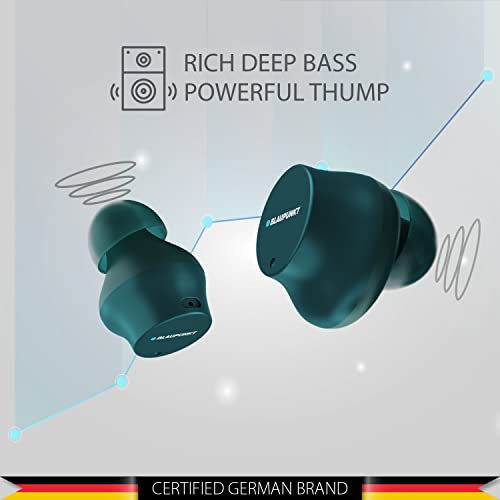 Image of Blaupunkt Germany's BTW25 Bass Pro Truly Wireless Bluetooth Earbuds with Premium Sound, Type C Fast Charging in Ear Headphones with Mic, Green