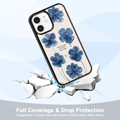 Coque fleurs bleues chrétiennes iPhone 12 Mini protection spirituelle