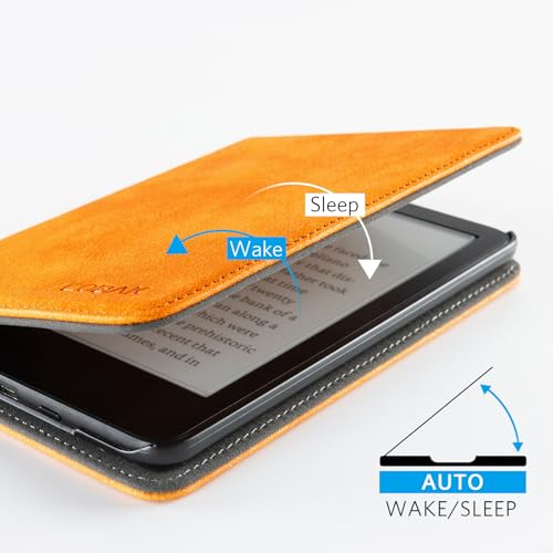 Image of CoBak Case for 6 inch E-Reader - PU Leather Smart Cover with Auto Sleep /Wake & Hand Strap, not Compatible with Kobo Clara,Orange