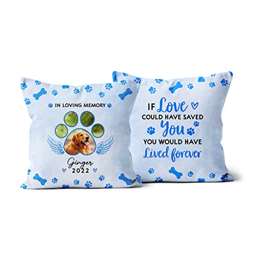 Personalized Memorial Square Pillow For Pet Lovers Touching Sayings And Photo Pet Paw With Angel Wings Custom Name Photo Pet Memorial Gifts Sofa Couch Cushion On National Pet Day #TOP6