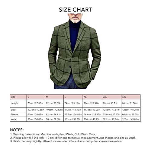 GOTOTOP Terno masculino grande padrão xadrez, caimento justo, gola de lapela com botões, casaco masc