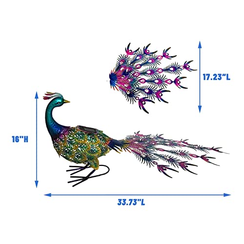 Cya-Décor Metal Peacock Décor Garden Statue With Solar Lights, Standing Peacock Sculptures Metal Yard Art Backyard Lawn Patio Ornament For Outdoor Decoration #TOP3
