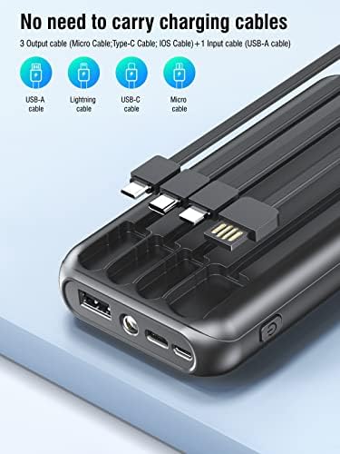 Power Bank 27000mAh, Portable Charger with Built in Cables USB C Powerbank 4 Output& 3 Input with LED Display Flashlight Phone Charger Power Bank Battery Pack