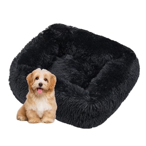 DOTBUY-SHOP Dog Bed Washable, Soft Comfy Cat Bed Macaroon Color Rectangular Dog Bed, Pet Bed With Slip-Resistant Bottom, Orthopedic Dog Beds Gift for Small Dogs Cats (S,Black)