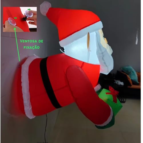 Papai Noel Inflável Voando Presente fixados na Janela LED Bivolt