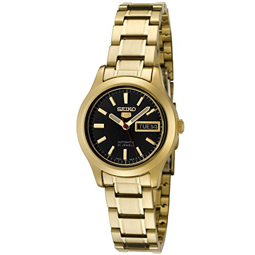 ZCR[ Seiko Women's SYMD96 Seiko 5 Automatic Black Dial Gold-Tone Stainless Steel Watch [sAi]
