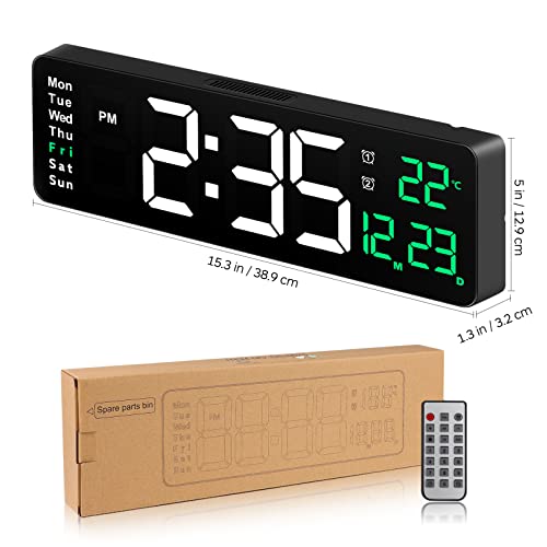 Horloge murale numérique 40 cm LED télécommandée à intensité variable pour maison - 3